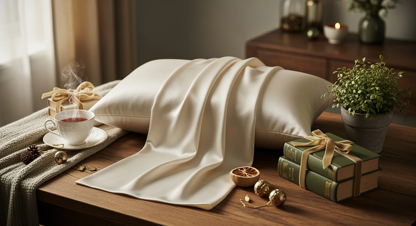 Kerstcadeau moeder: Stilleven met kussen, thee, boeken & plant. Perfect cadeau idee moeder kerst.