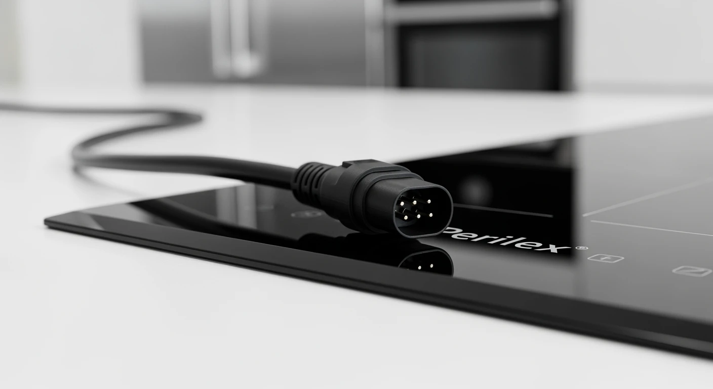 Perilex connector aangesloten op inductiekookplaat. Krachtige en veilige Perilex aansluiting.