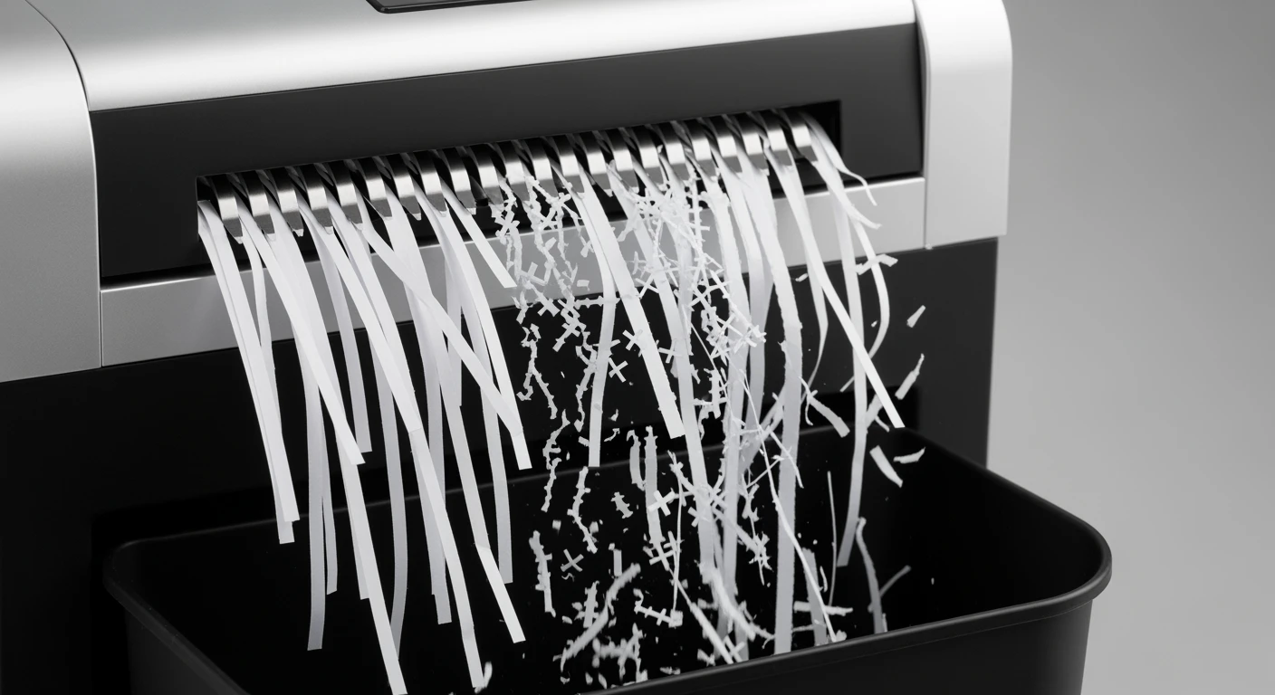 Papierversnipperaar in actie: papier wordt vernietigd tot snippers van verschillende beveiligingsniveaus.