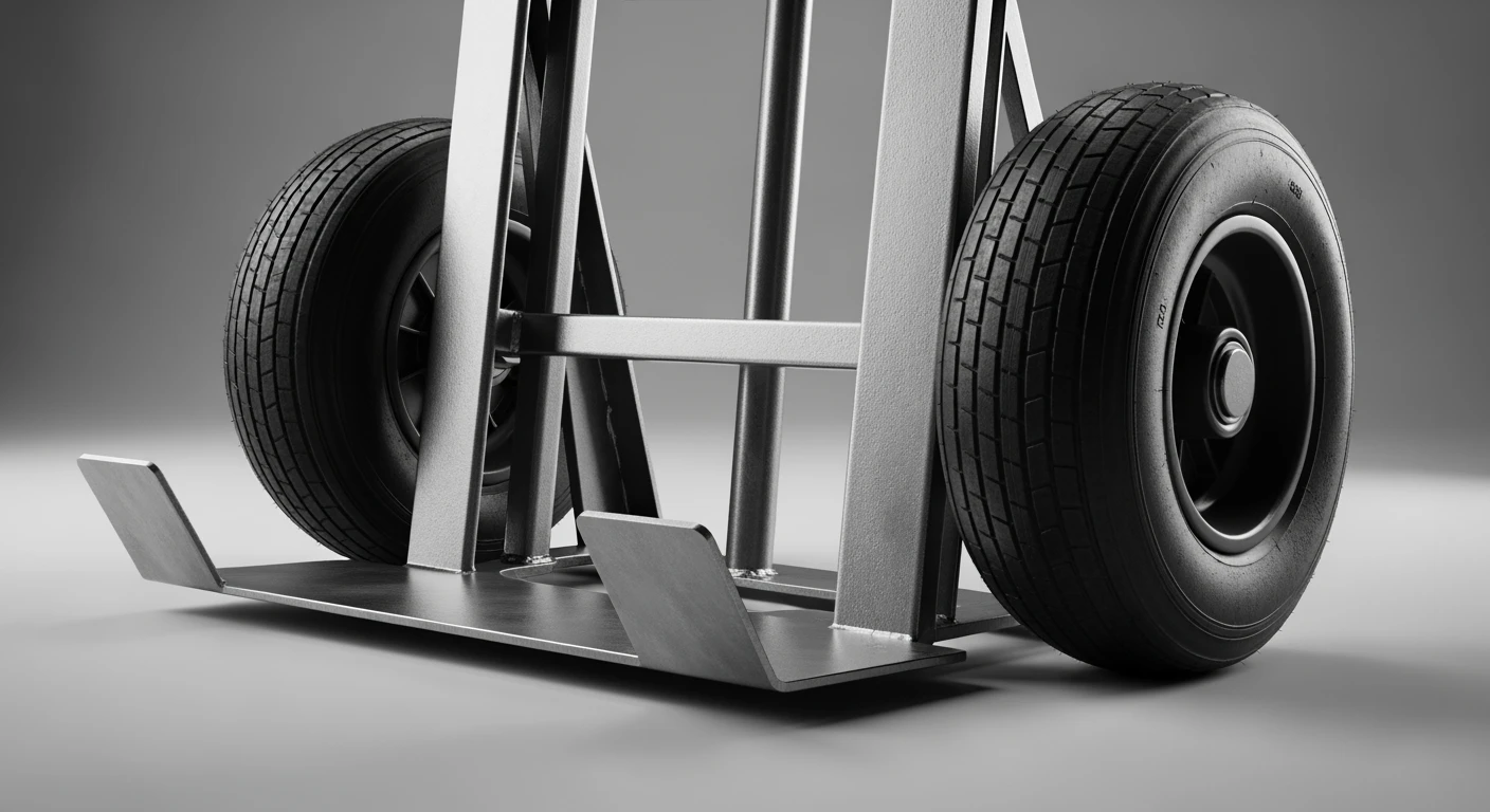 Robuuste steekwagen met grote wielen en brede laadschop, ideaal voor zware klussen.