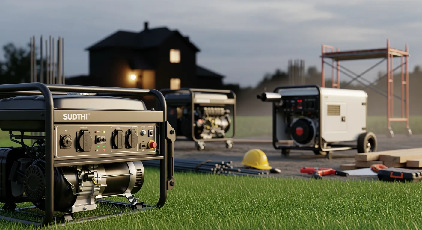 Stroom generatoren in actie: benzine voor thuis, diesel voor bouw, noodstroom bij stroomuitval.