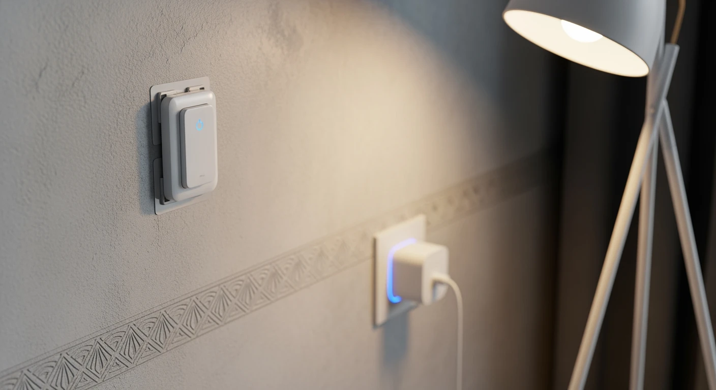 Draadloze schakelaar: moderne setup met smart plug voor slimme woningautomatisering.