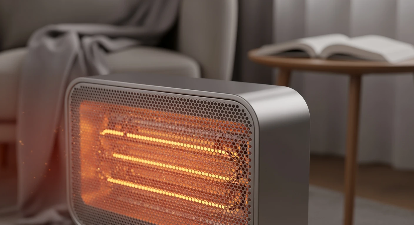 Elektrische convectorkachel in sfeervolle woonkamer straalt warmte en comfort uit.