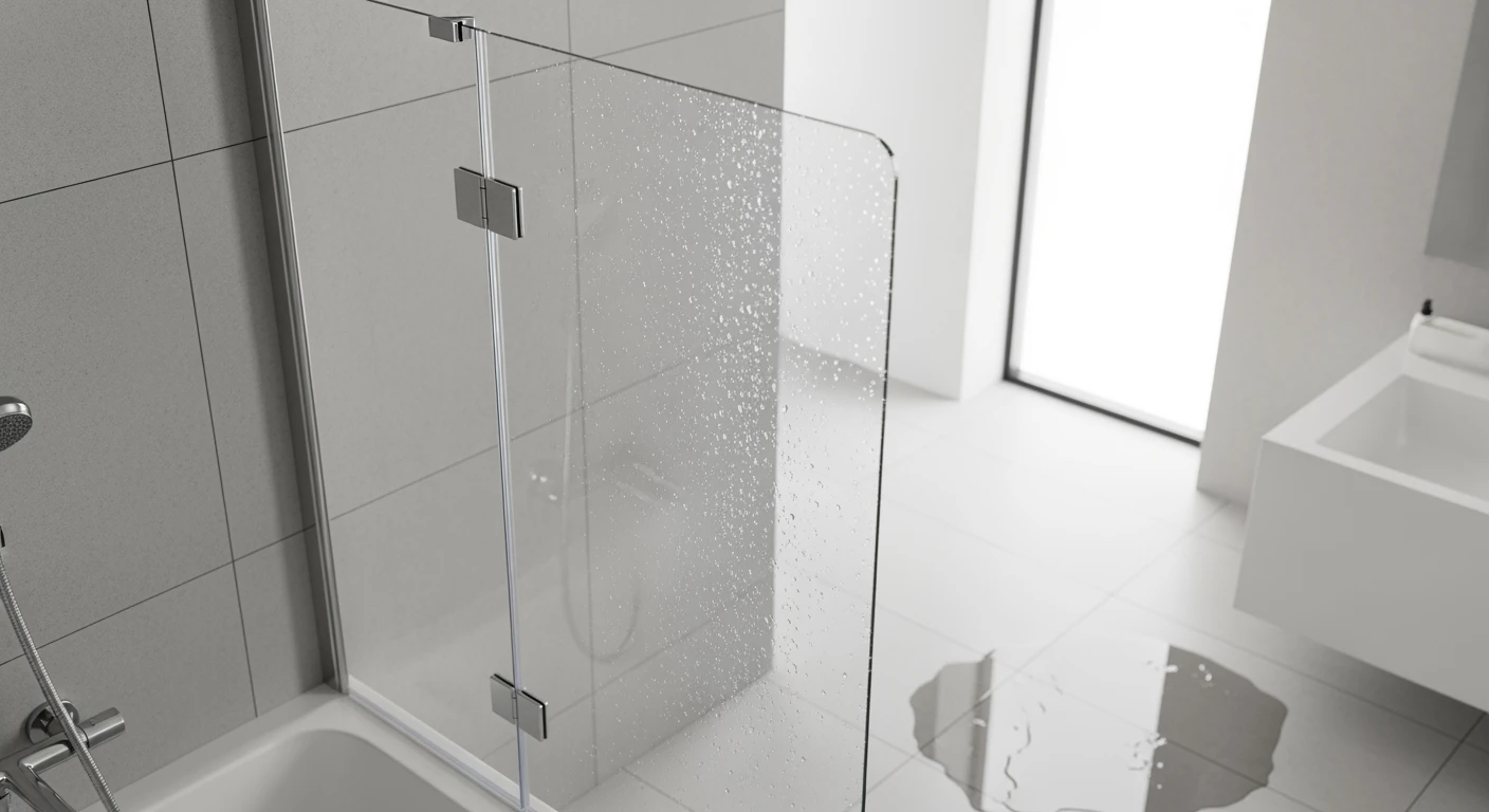 Moderne badkamer met strakke badwand van helder glas, spatvrij en stijlvol.