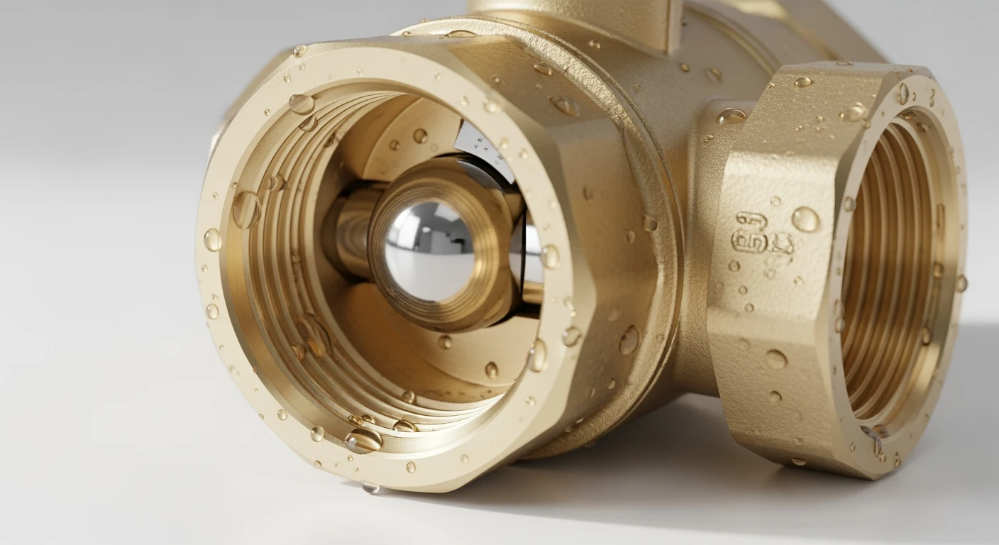 Glanzende messing afsluitkraan in detail. Interne mechanismen zichtbaar.