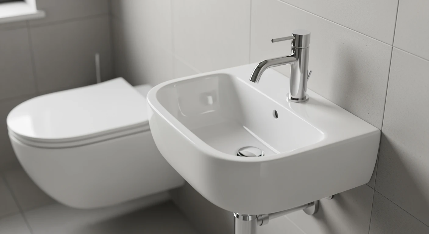 Moderne fontein toilet hoekwastafel. Strak design, minimalistisch en ruimtebesparend.