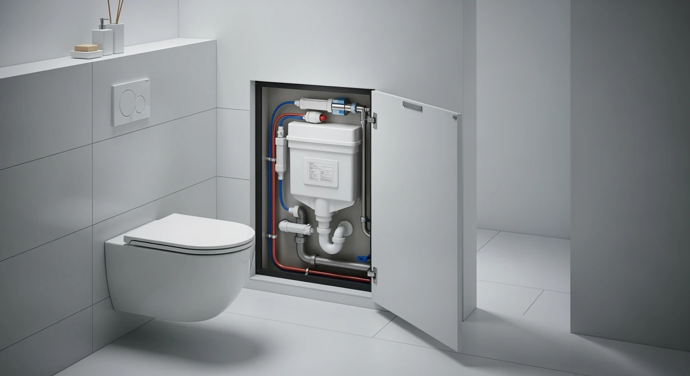 Modern badkamer met strak inbouwreservoir zichtbaar. Ruimtebesparend en betrouwbaar design.