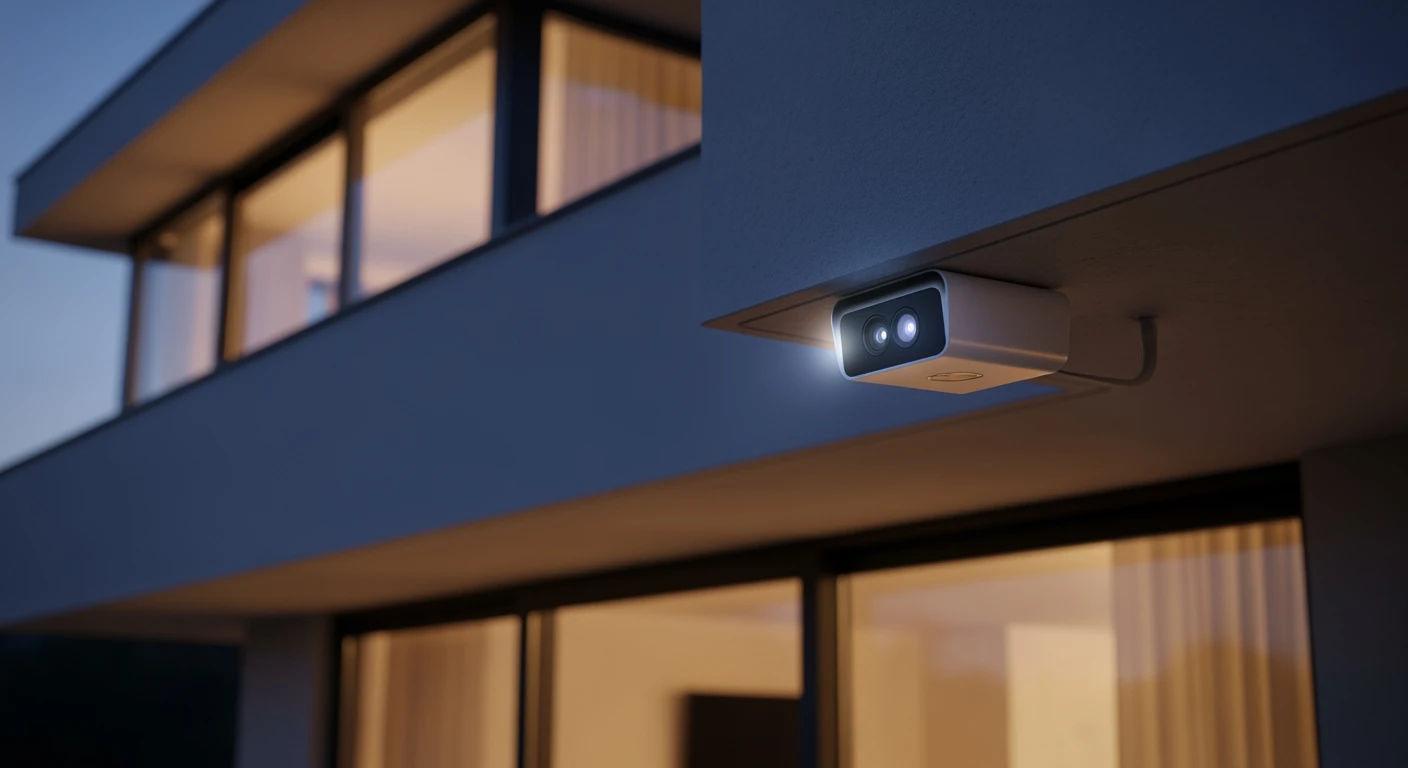 Moderne camerabewaking bij een huis. Draadloze beveiligingscamera bij de voordeur voor extra veiligheid.