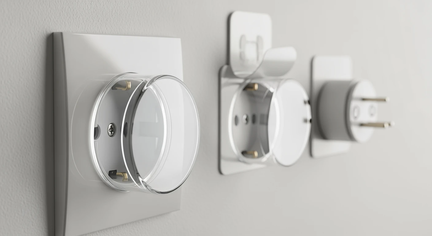 Stopcontactbeveiliging: Verschillende kindveilige stopcontacten, focus op een roterende beschermer.