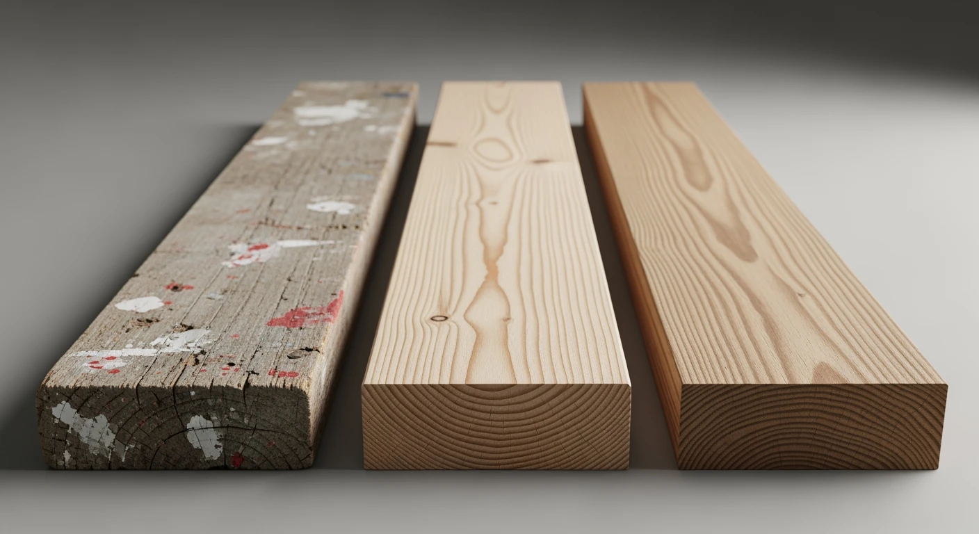 Steigerhout: Gebruikt, nieuw en glad. Verschillende soorten steigerplanken.