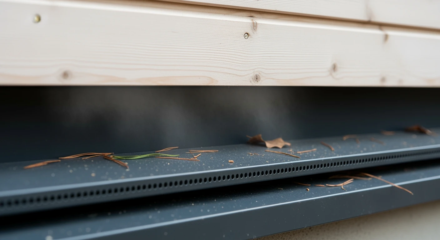 Ventilatieprofiel: Detailopname van een geventileerde gevel met houten bekleding en warmteafvoer.