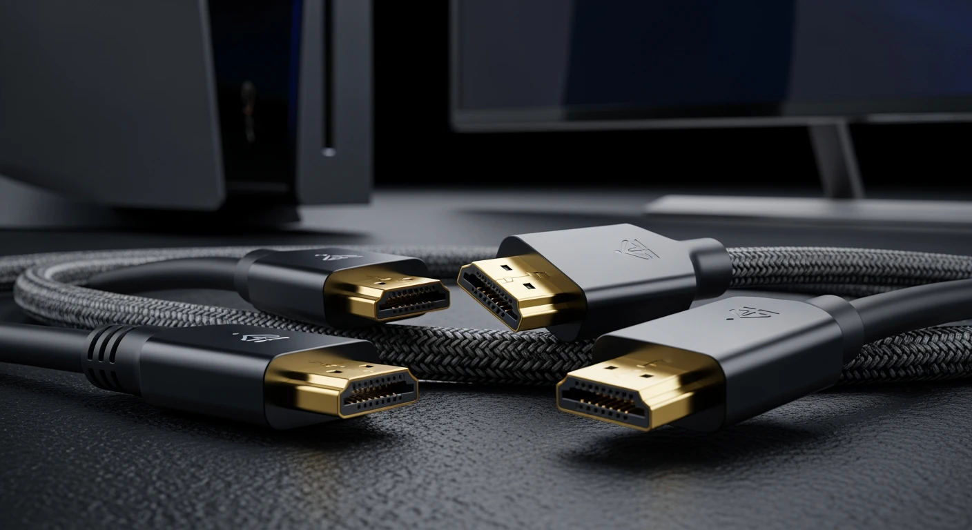 Beste HDMI kabel 2026: Close-up van diverse HDMI kabels met gouden connectoren.