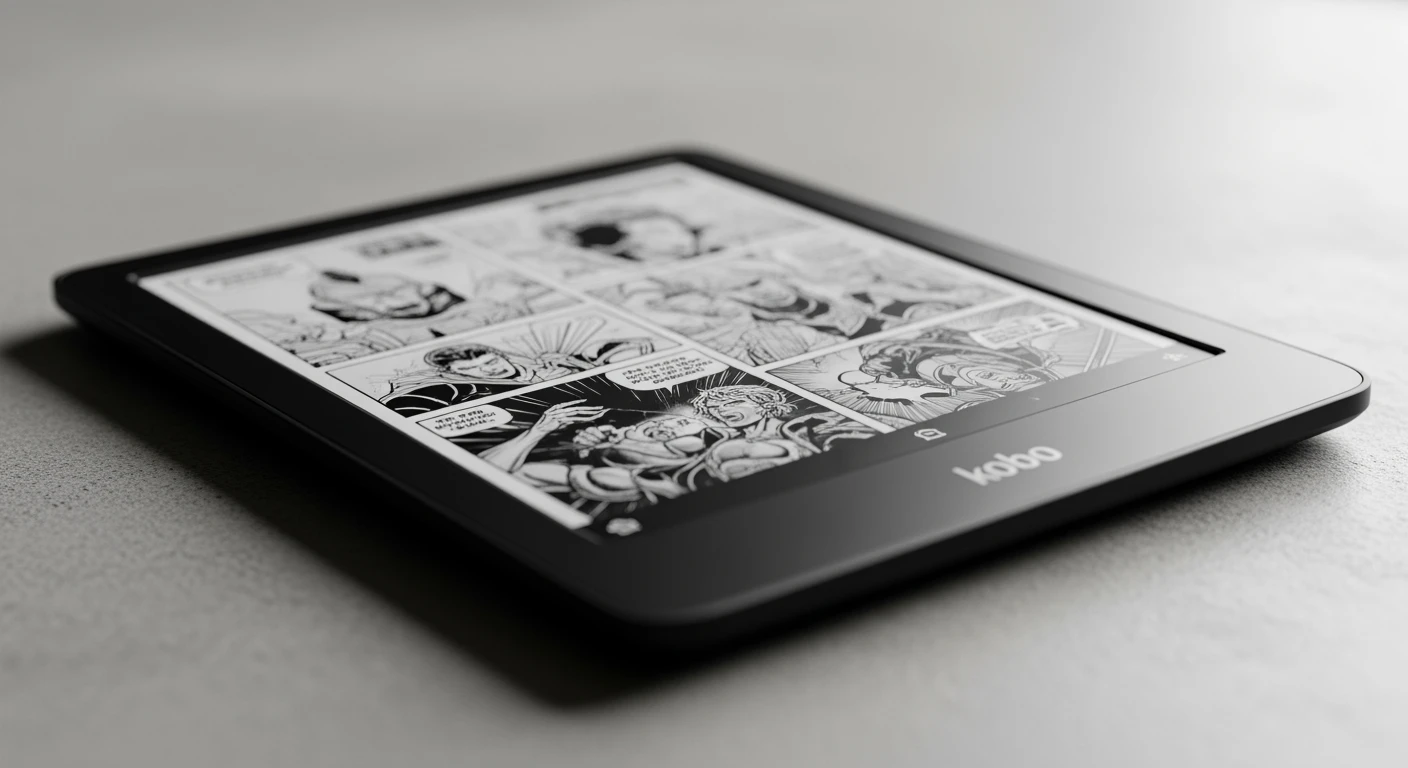Kobo e reader Libra Colour toont kleurrijke comic. Beste Kobo e reader voor 2025.