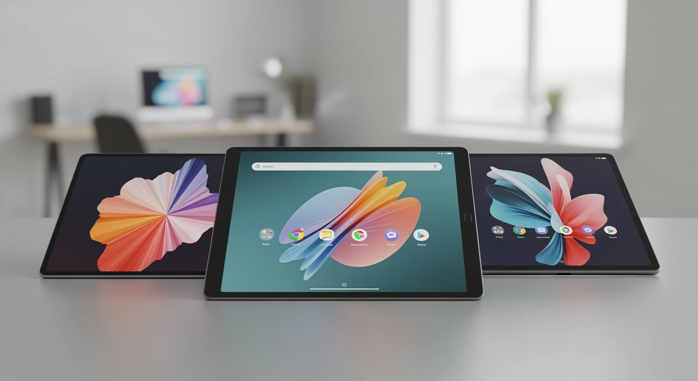 Beste Android tablets 2026: Strakke Android tablets op een lichtgrijze achtergrond.
