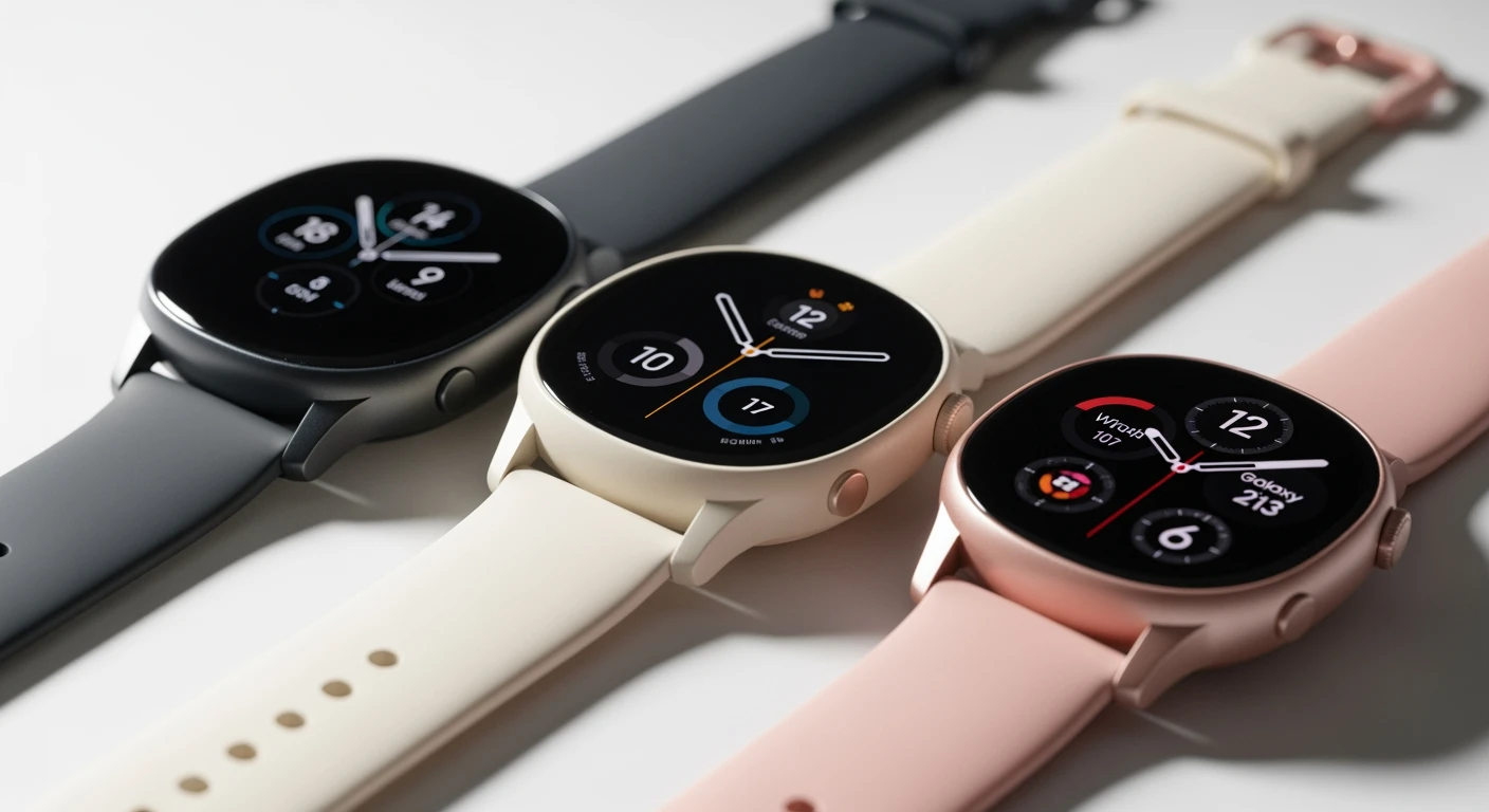 Samsung Smartwatch: Galaxy Fit3 (grijs & roze), Watch7 (crème). Beste Samsung smartwatch 2025.