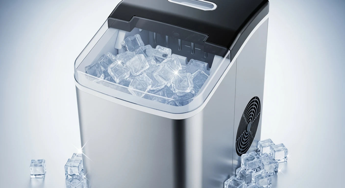 Strakke ijsmachine met ijsblokjes. Beste ijsmachine 2025 voor thuisgebruik.