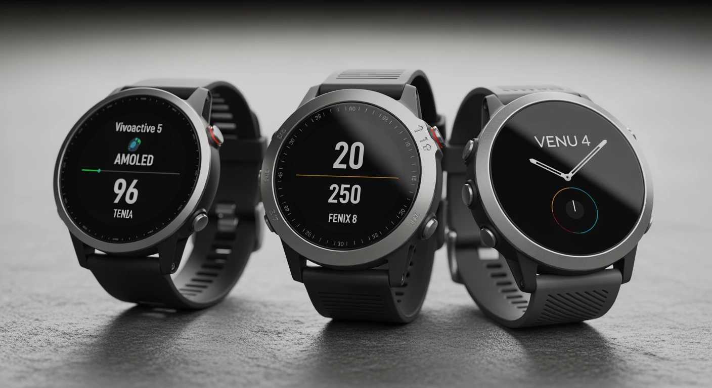 Beste Garmin smartwatch: Vivoactive 5, Fenix 8 & Venu 4 close-up.
