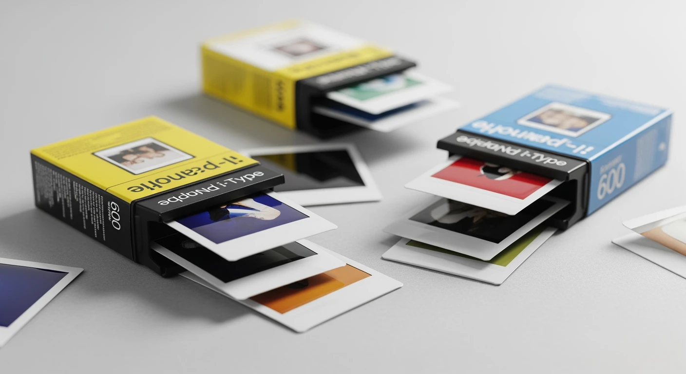 Polaroid instant fotopapier: i-Type & 600 film packs in een still life.