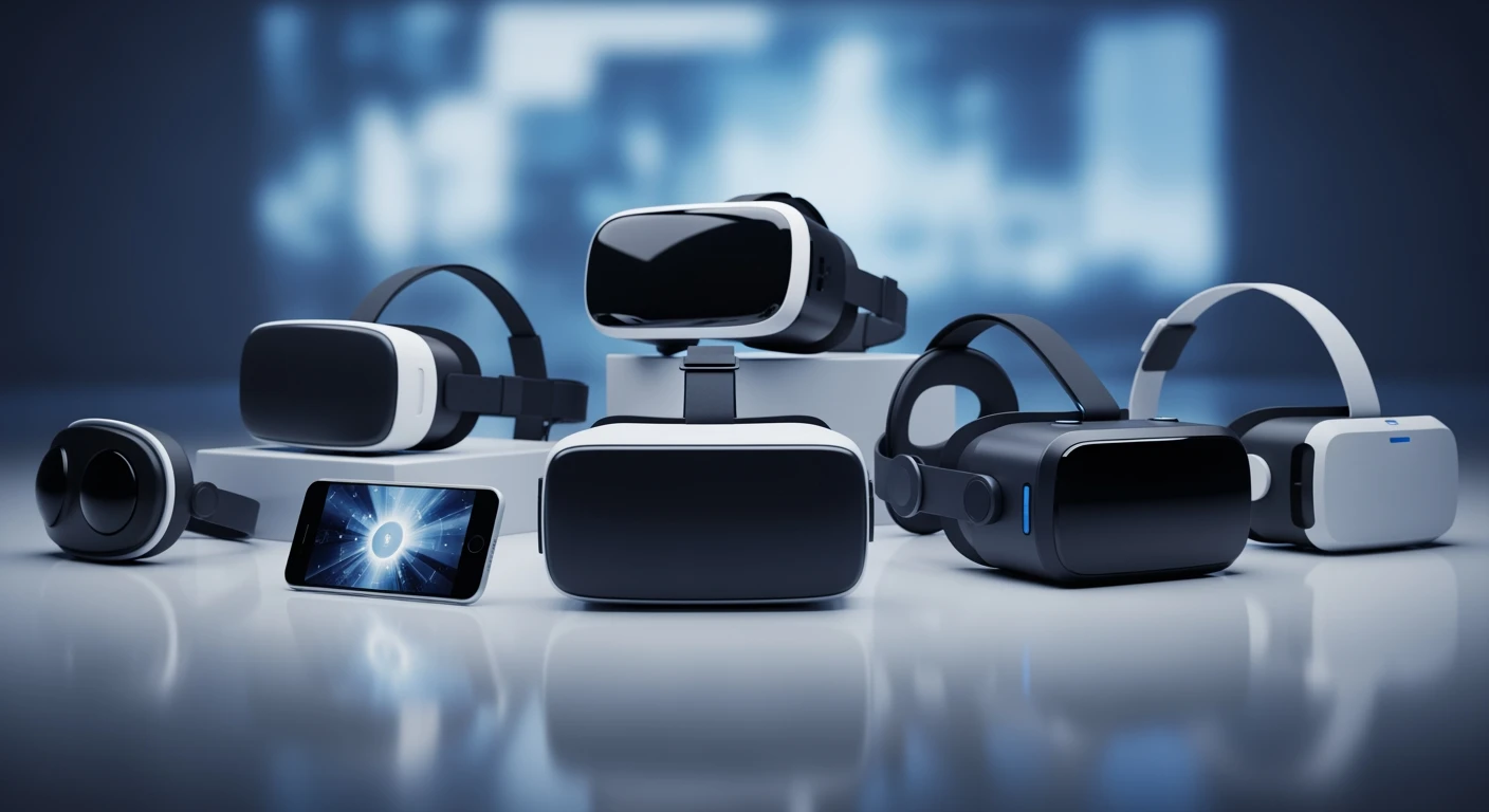 VR bril kopen? Top 5 beste VR brillen van 2026 in futuristische setting.