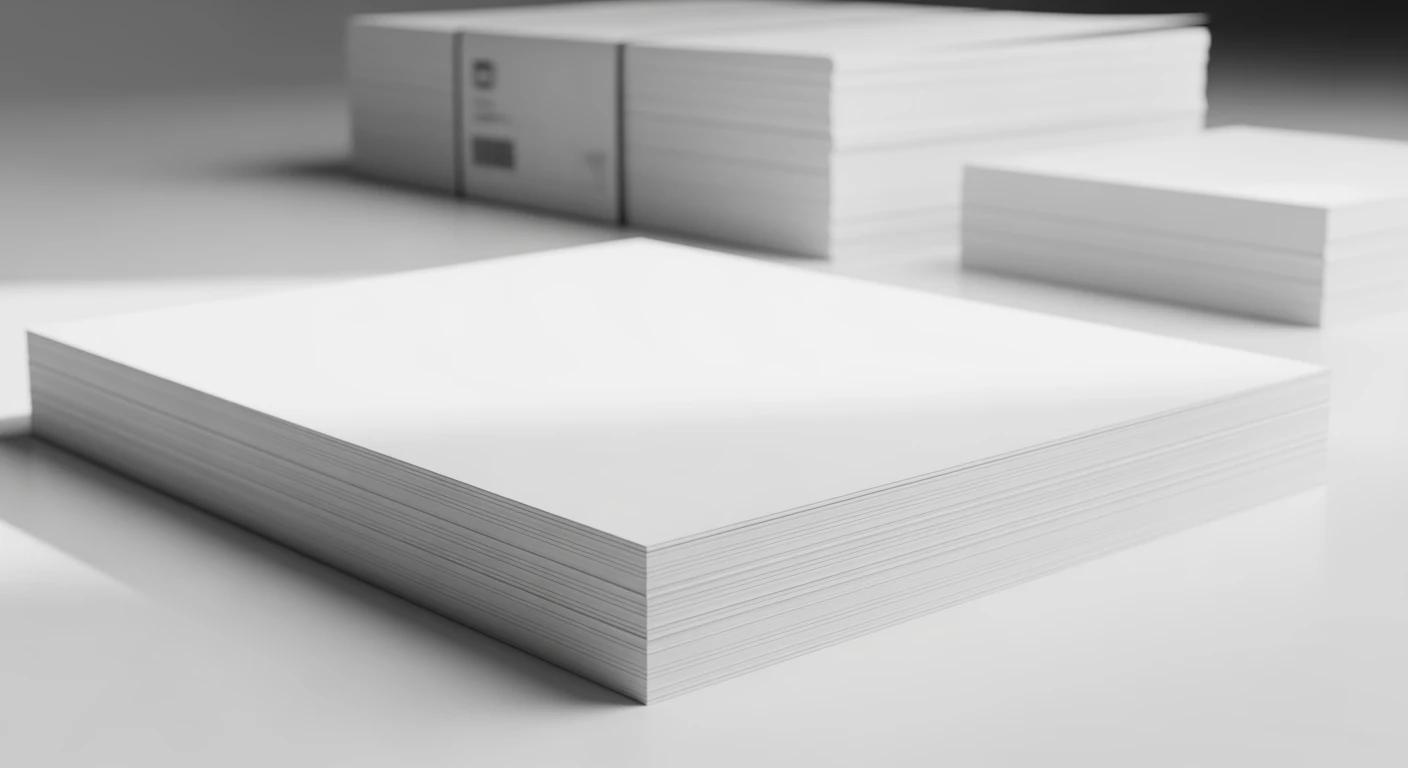 Printpapier beste deals 2026: Stapel A4 papier in een minimalistische kantooromgeving.