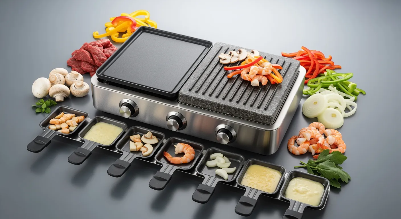 Gourmetstel: Beste gourmetstel 2025 met ingrediënten en raclette pannetjes.