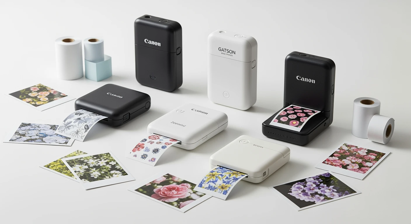 Pocket printer selectie: Canon Zoemini & meer mobiele fotoprinters met prints en papier.