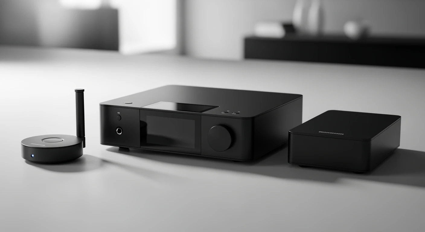 Audio streamer line-up: WiiM Pro Plus, Bluetooth receiver, en WiiM Mini.