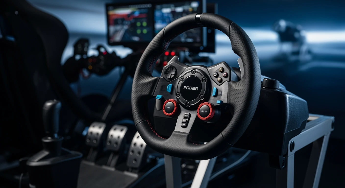 Beste racestuur: Close-up van premium racestuur setup voor sim racing.
