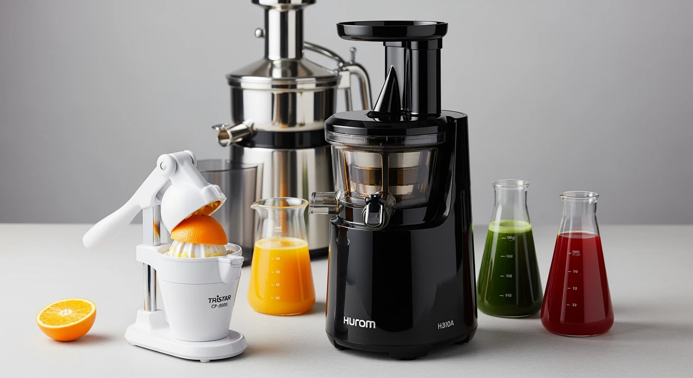 Beste juicer selectie: Hurom slowjuicer, Tristar citruspers en sapcentrifuge met vers sap.