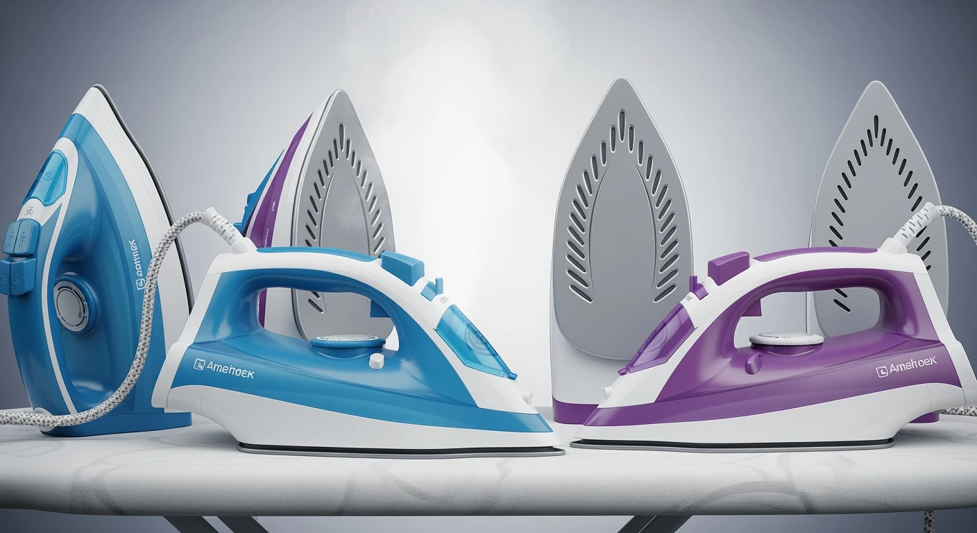 Beste stoomstrijkijzers 2026: Stoomstrijkijzer vergelijken op een strijkplank.