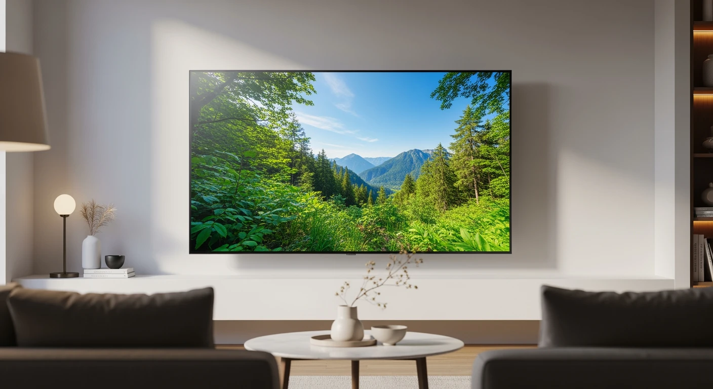 Strakke Samsung TV toont levendige natuur in moderne woonkamer. Beste Samsung TV voor een meeslepende kijkervaring.