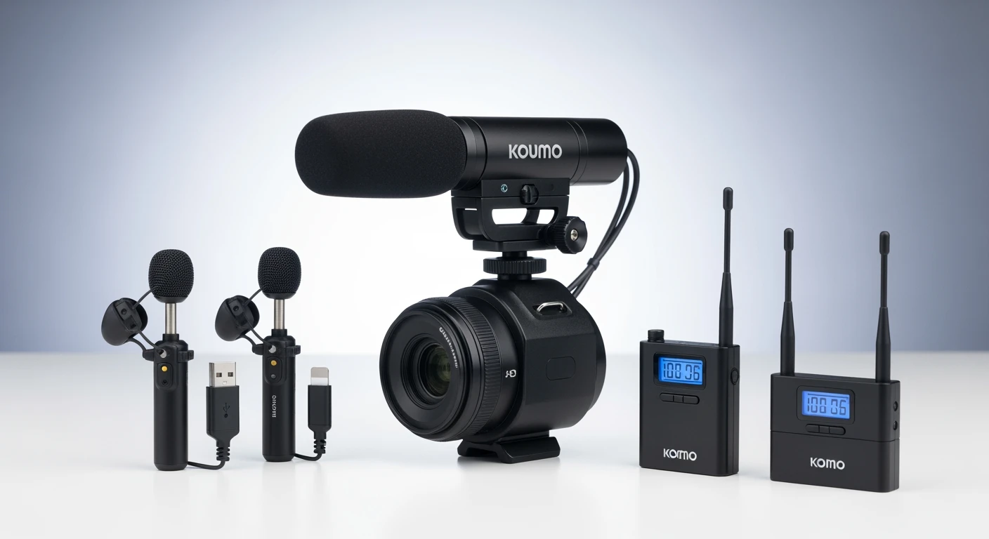 Microfoon camera opties: RØDE shotgun, Strolox lavalier, en Rode Wireless GO.