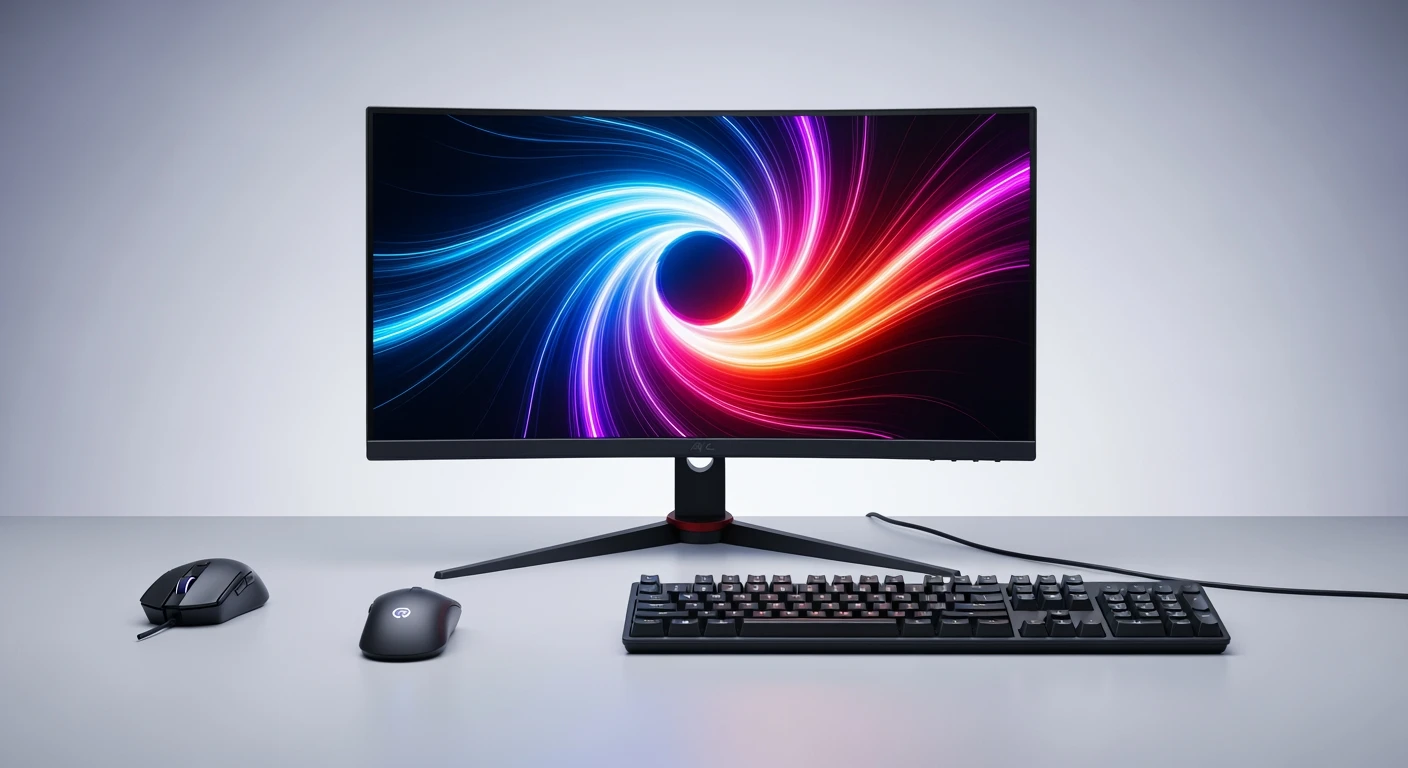 Beste computer randapparatuur: monitor, muis en keyboard in studio setting.