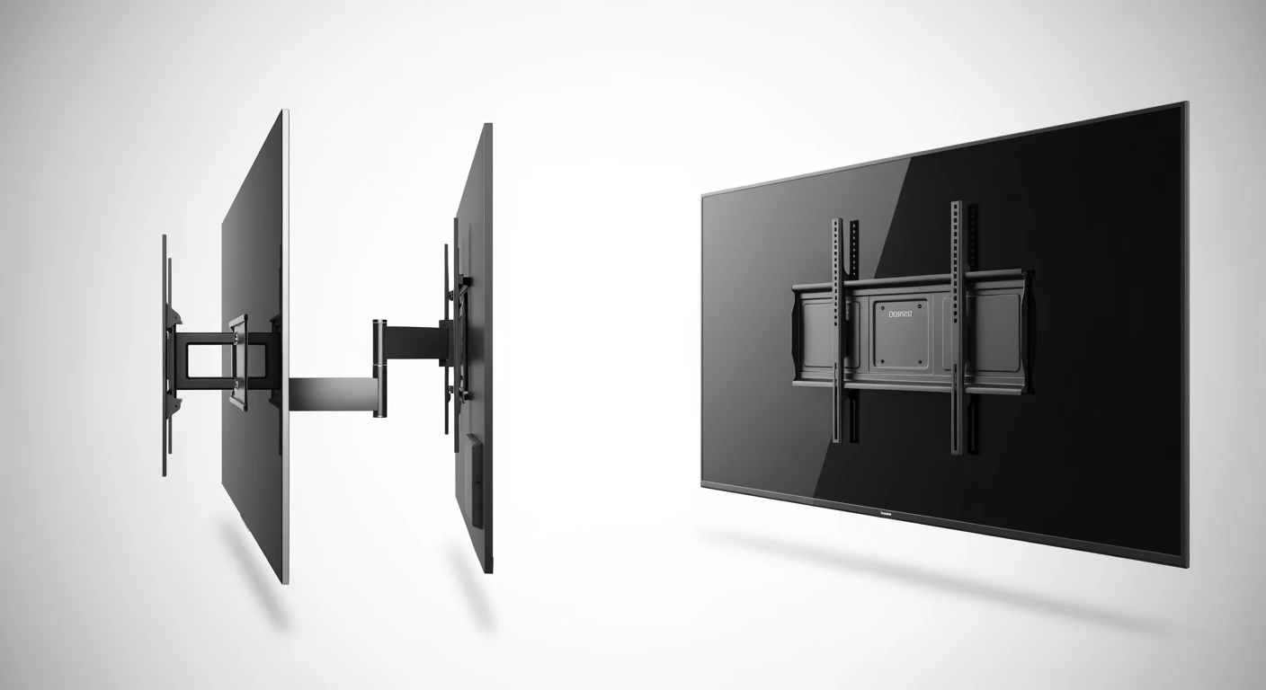 Beste tv steun 2026: Draaibare tv beugel en vaste tv muurbeugel in product studio.