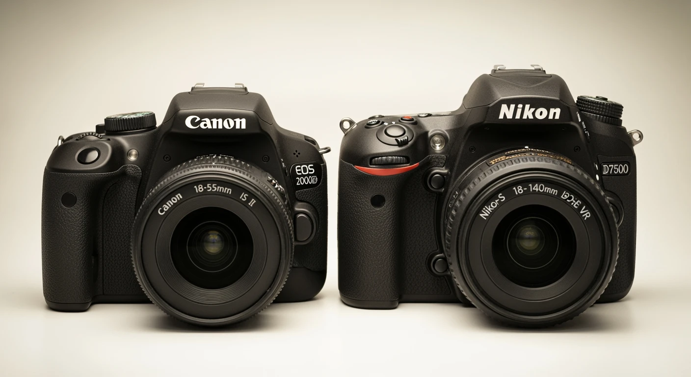 Beste spiegelreflexcamera: Canon EOS 2000D & Nikon D7500 naast elkaar.