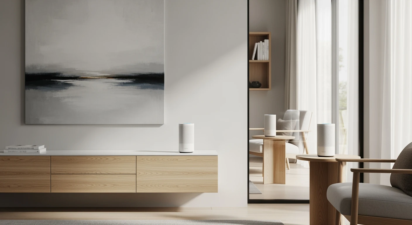 Modern interieur met wit wifi mesh systeem voor beste mesh wifi dekking in huis.