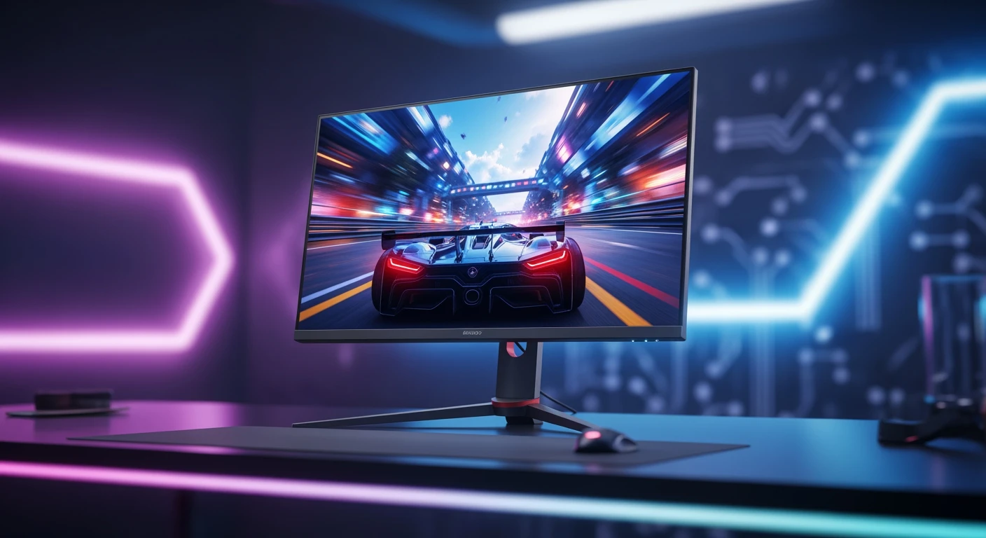 Gaming monitor toont racegame. Beste gaming monitor deals voor jouw gamingstijl.