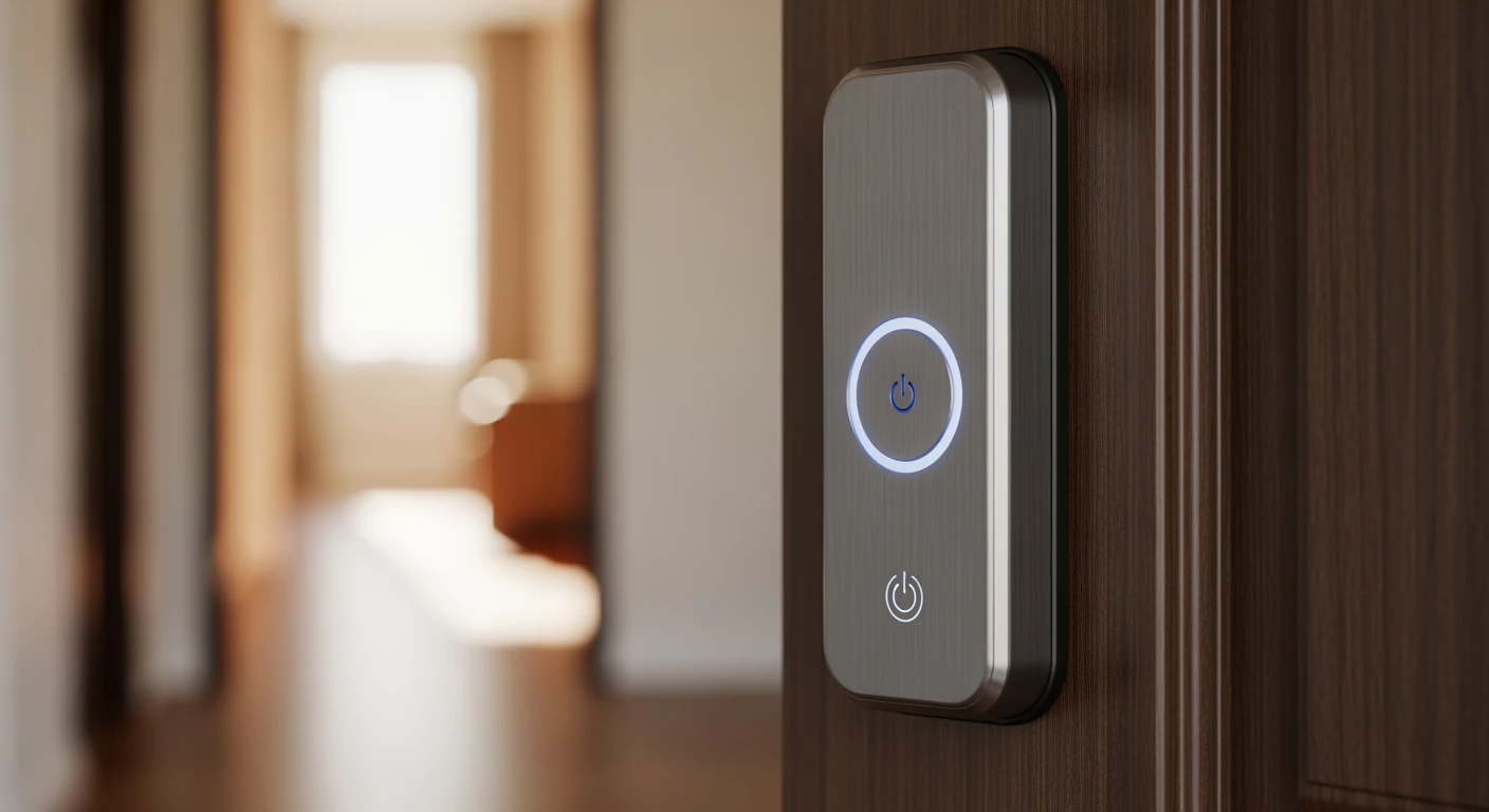 Strakke slimme deurslot op moderne houten deur. Beste slimme deursloten voor 2026.