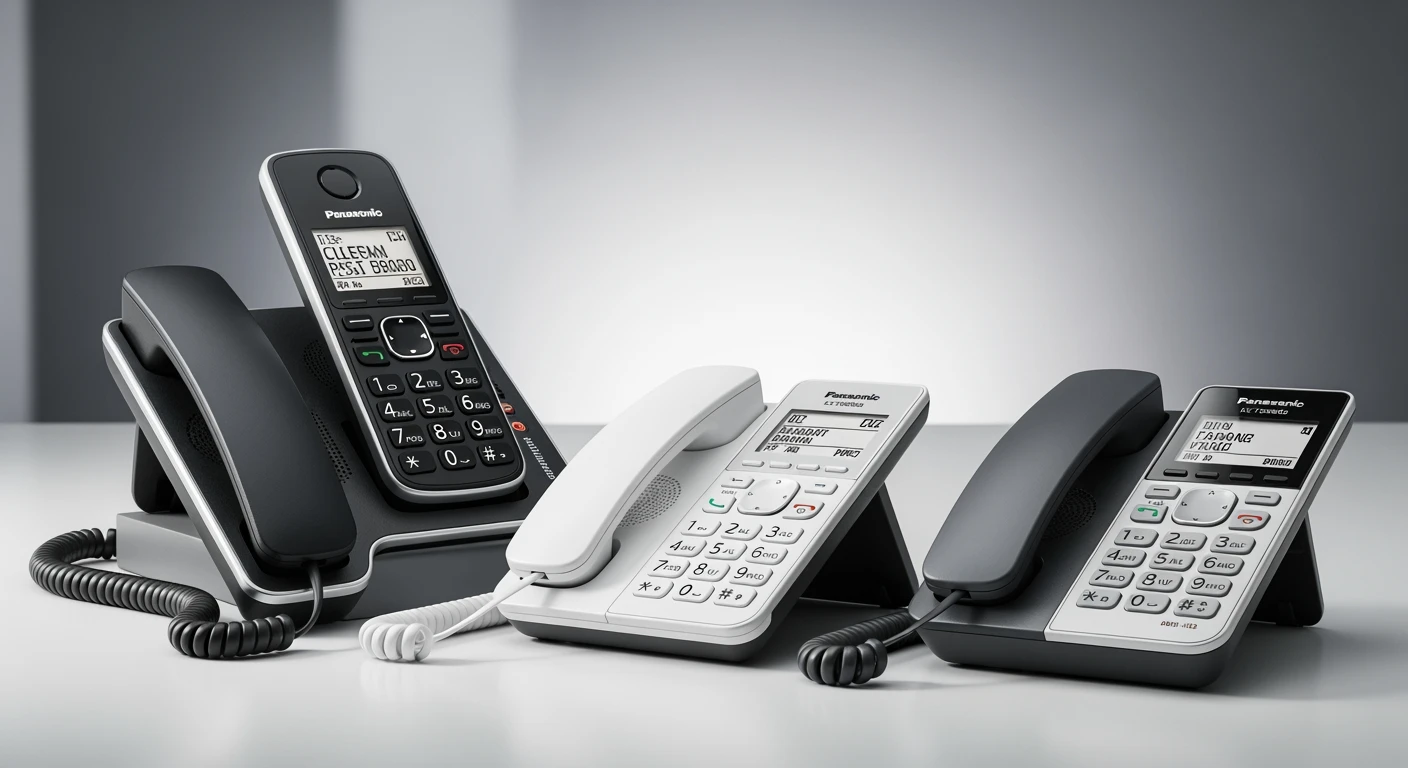 Dect telefoon vergelijking: Gigaset, Panasonic modellen op een modern bureau.