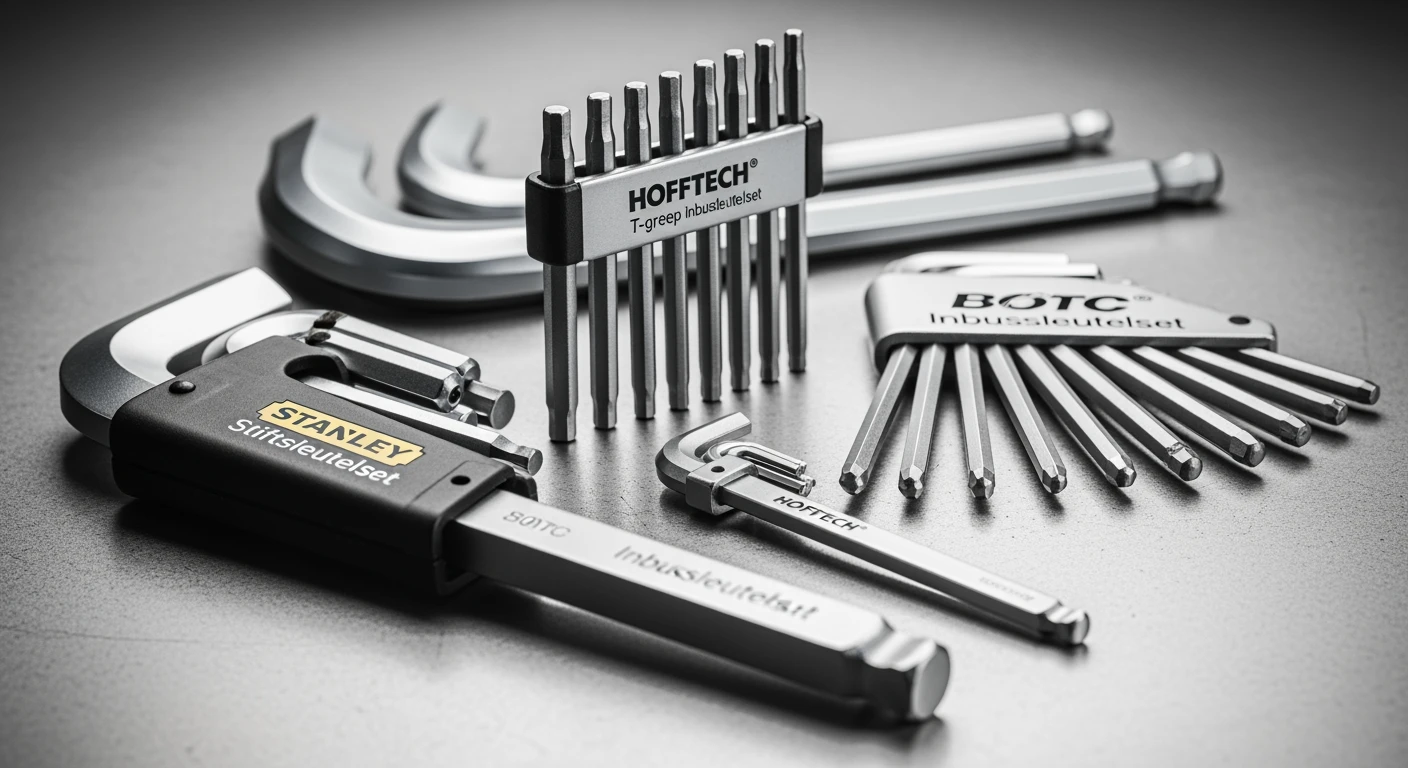 Beste inbussleutel deals: Stanley, Hofftech & BOTC inbussleutelset kopen op een werkbank.