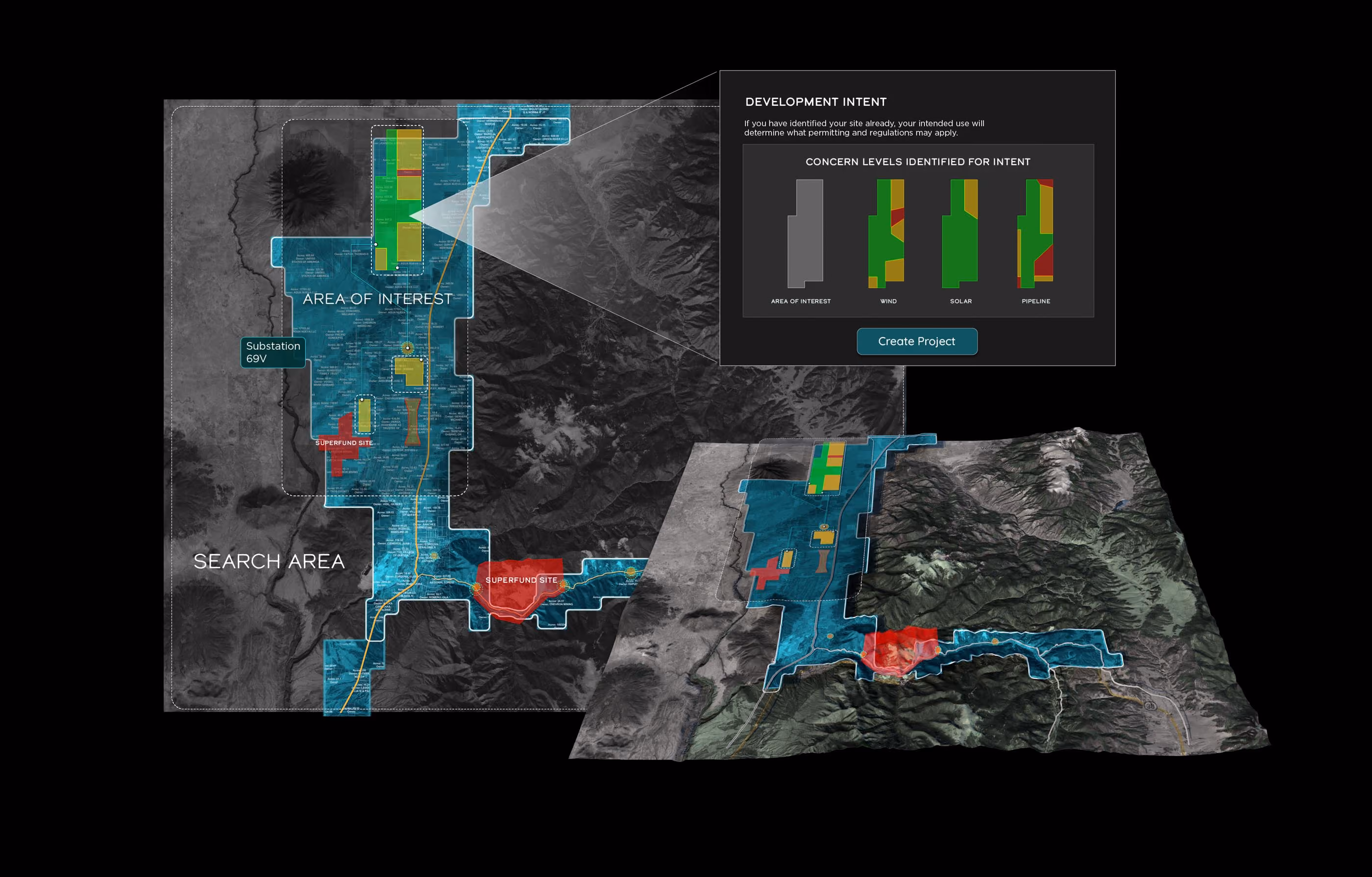 Transect Geospatial Land Diligence Platform Interface and Mapping