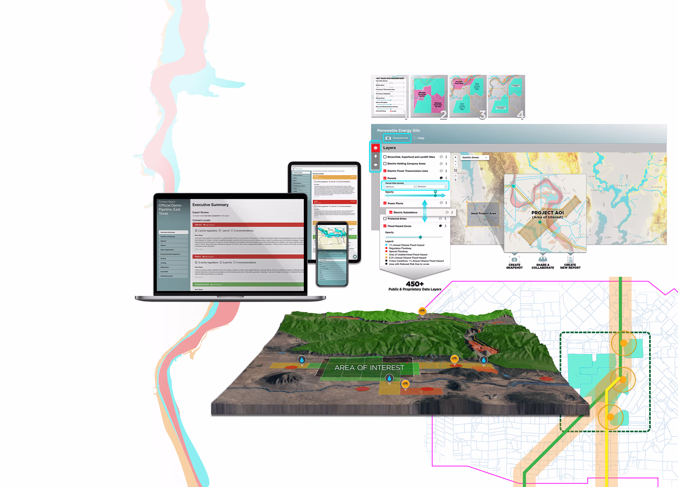 Transect Geospatial Land Diligence Platform Interface and Mapping