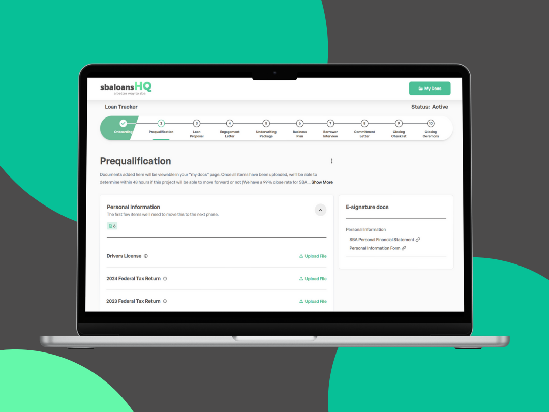 sbaloanshq client portal in prequalification