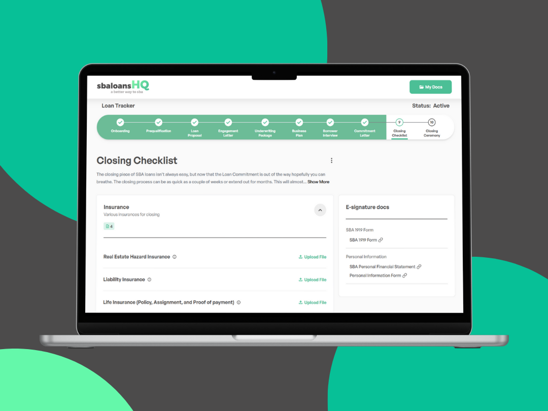 sbaloanshq client portal on the closing checklist phase