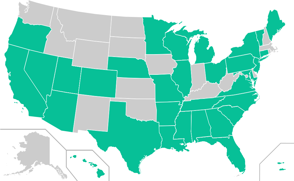 A map of states sbaloansHQ has worked with clients and funded projects