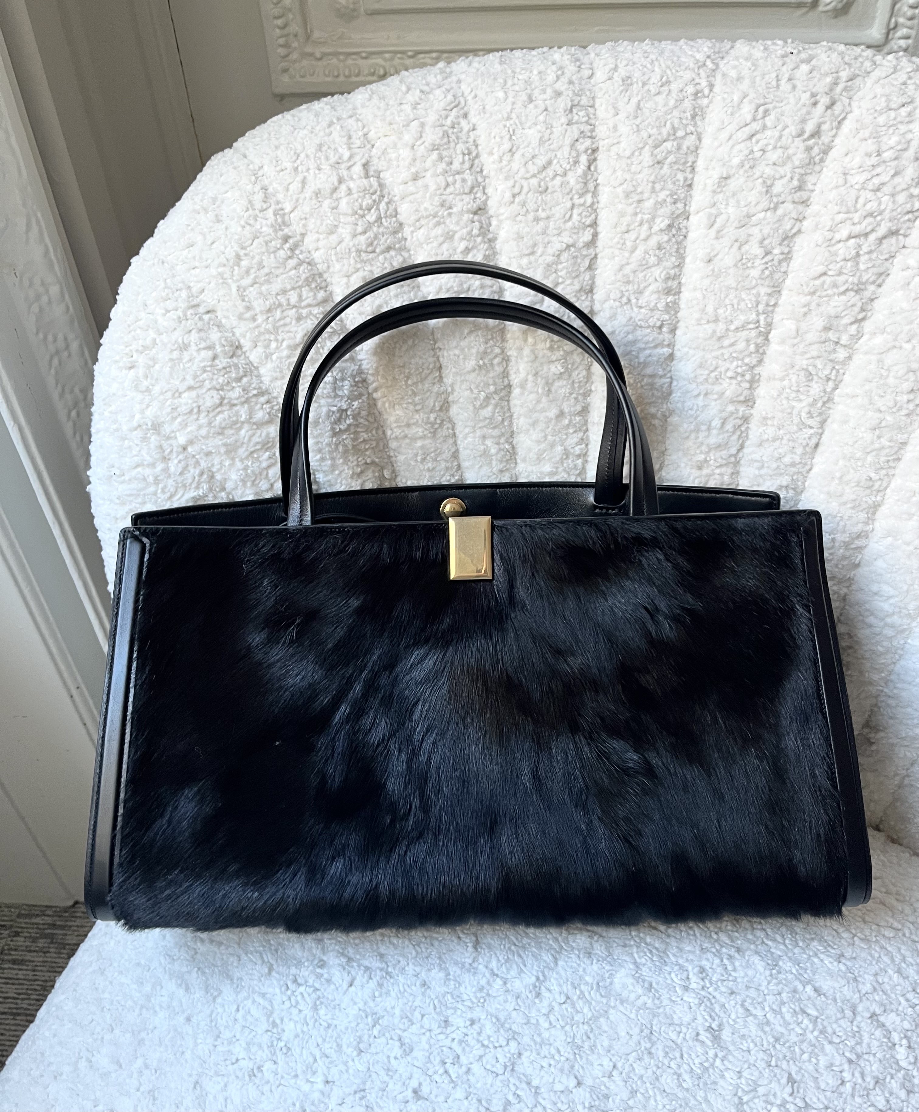 PHOEBE PHILO | SMALL KIT CABAS | BLACK LEATHER WITH SILVER