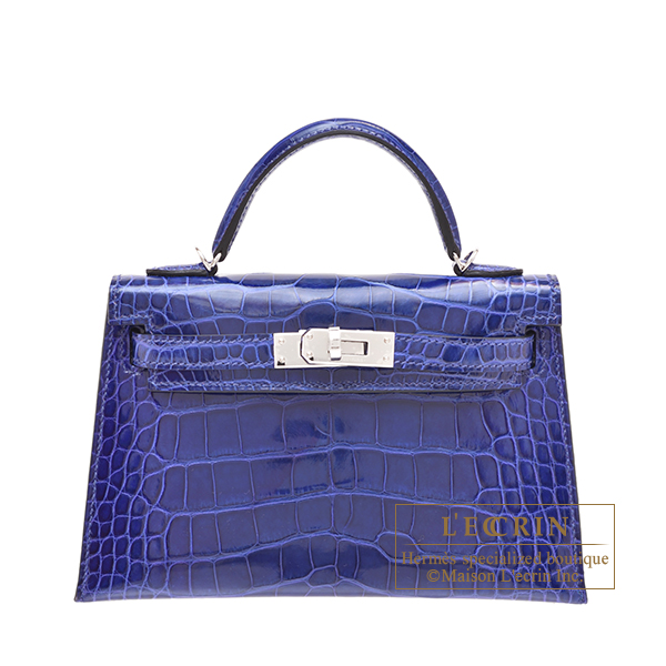 Hermes Kelly 20 Blue Electric Alligator Crocodile Skin PHW