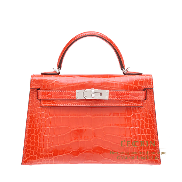 Hermes Kelly 20 Orange Poppy Alligator Crocodile Skin PHW