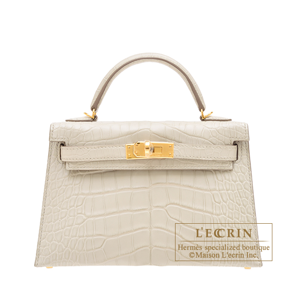 Hermes Kelly 20 Beton Matt Alligator Crocodile Skin GHW
