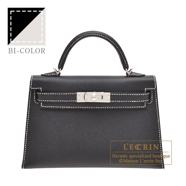 Hermes Kelly 20 Sellier Pearl Grey White Stitch Black Epsom Leather PHW